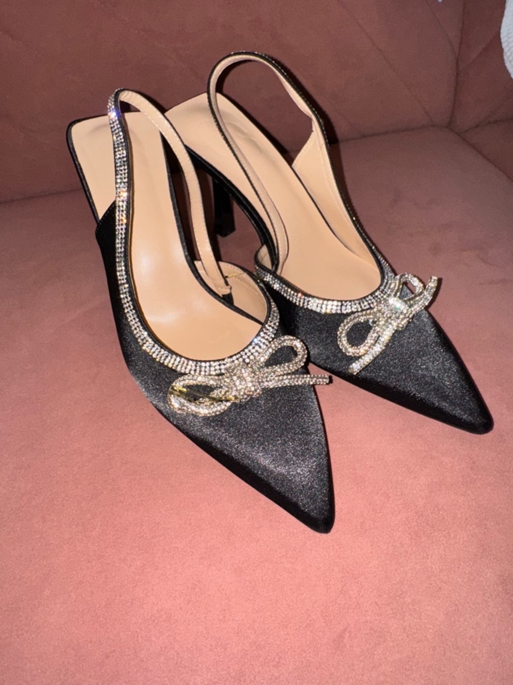 Black Embellished Slingback Pumps - Women's Evening Heels